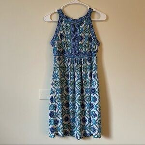 Grifflin Paris blue and white floral geometric summer sundress midi length